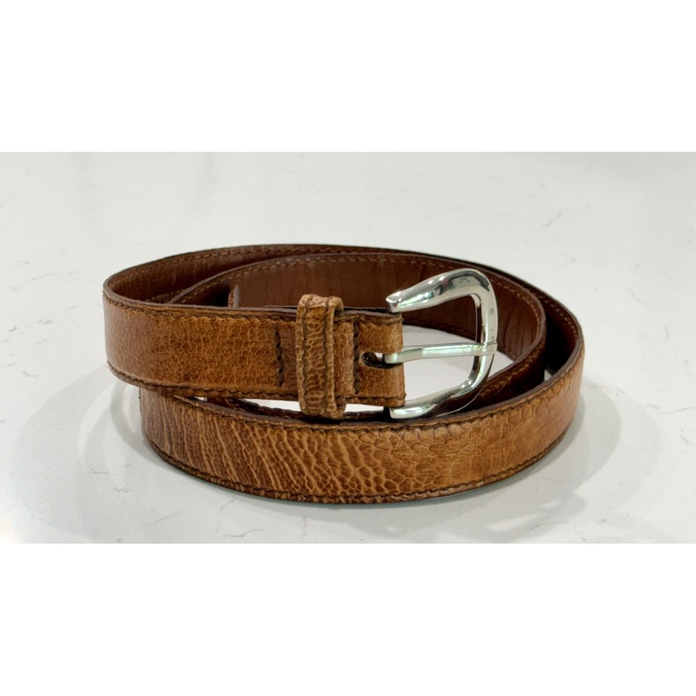 VTG Genuine Ostrich Leather Belt Western Style Brown w/silver metal Buckle Sz 42